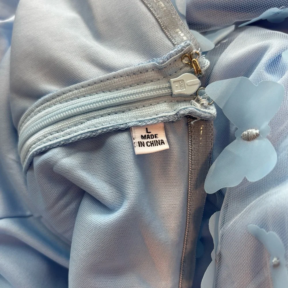 NEW, Pastel Blue Dress, Butterfly Dress, Baby Blue, Prom Dress, NWOT Size L - Picture 7 of 7